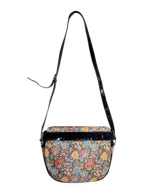 Charles Klein Vintage Floral Black Patent Leather Zip Shoulder Carpet Bag